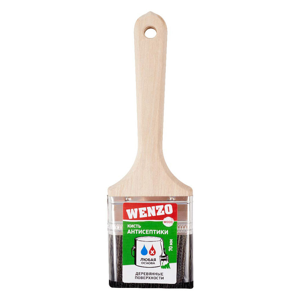 Кисть плоская смешанная щетина деревянная ручка Wenzo Wood 70х14 мм для антисептиков