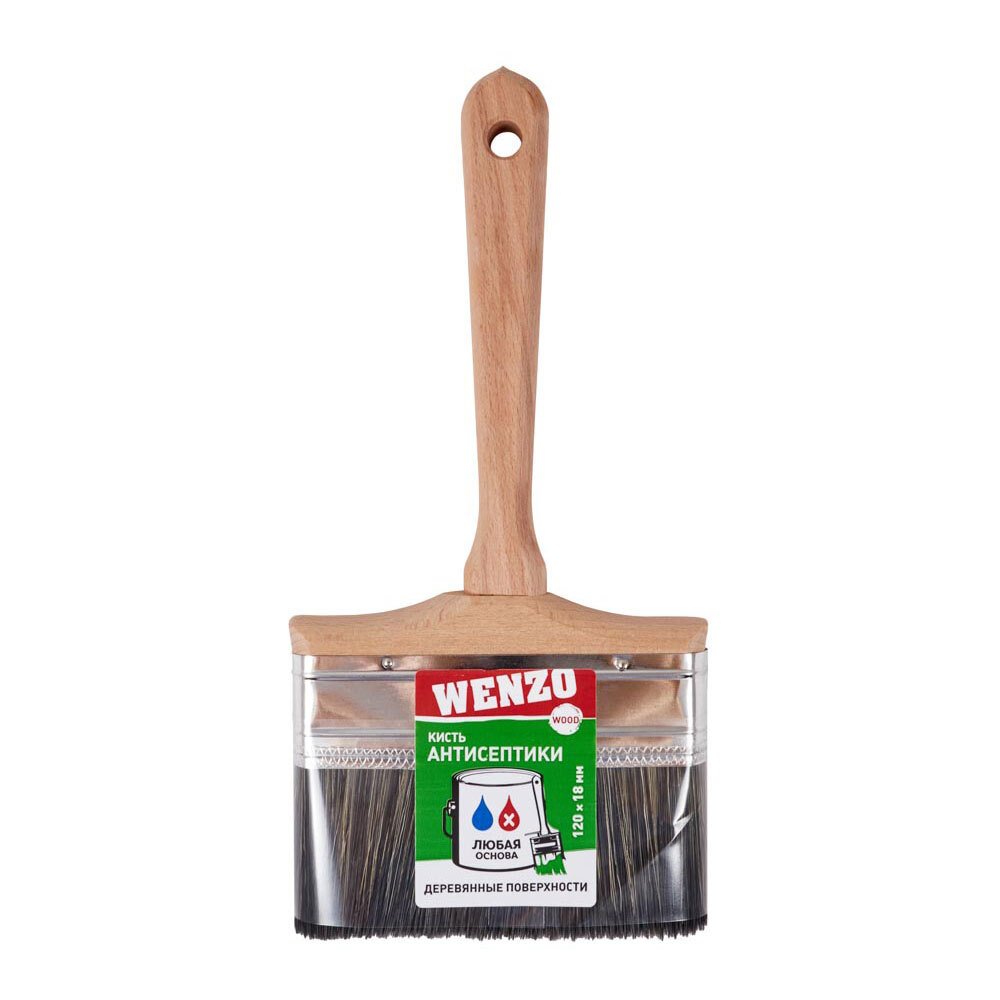 Кисть плоская смешанная щетина деревянная ручка Wenzo Wood 120х18 мм для антисептиков