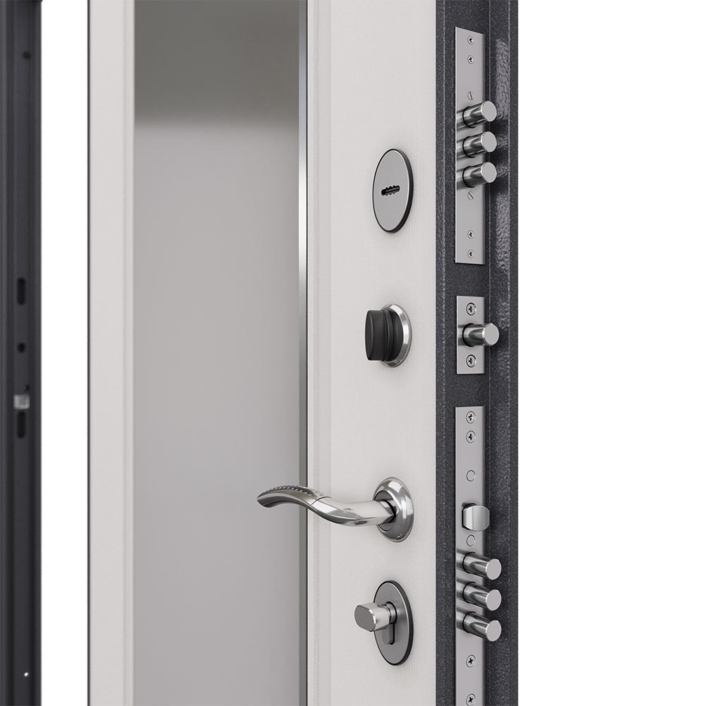 Дверь входная Mastino Home Eco правая букле графит - ларче белый с зеркалом 860х2050 мм
