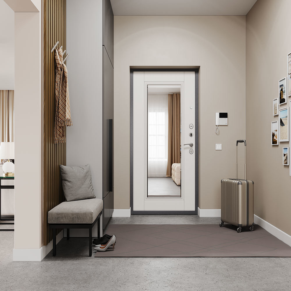 Дверь входная Mastino Home Eco правая букле графит - ларче белый с зеркалом 860х2050 мм