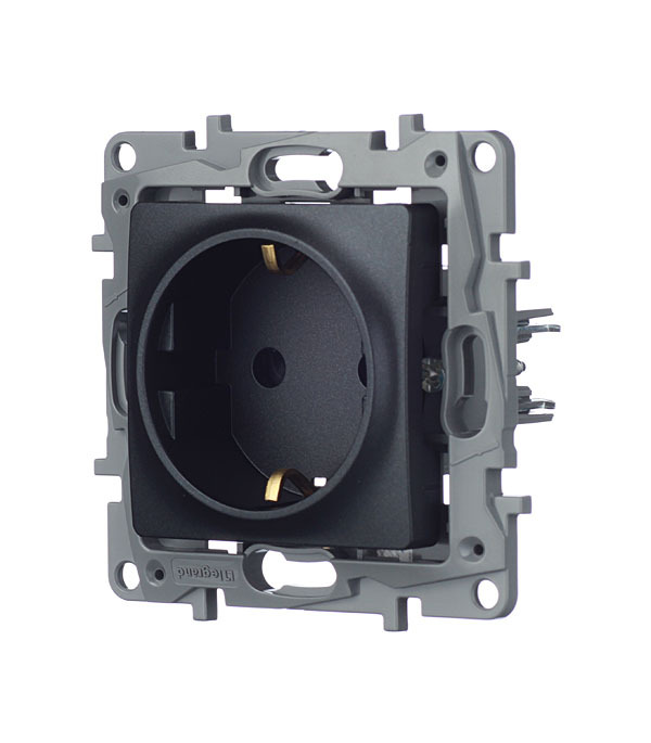 Розетка Legrand Etika встраиваемая антрацит со шторками (672622)