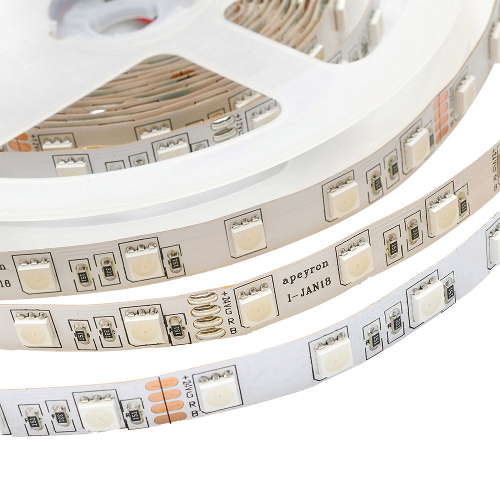 Лента светодиодная SMD 5050 RGB свет 24 В 15 Вт/м 5 м IP20 Apeyron (153КП)