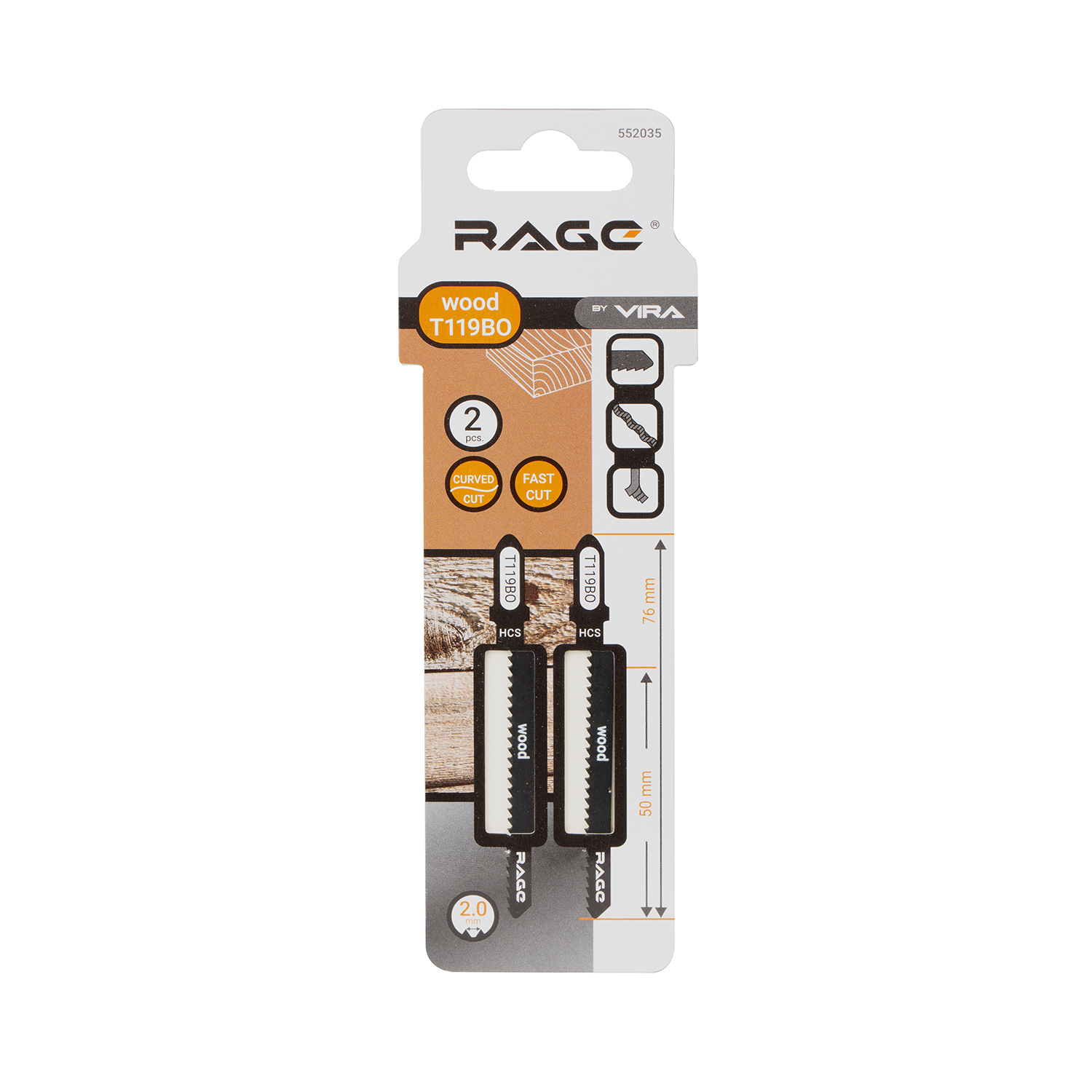 Пилки для лобзика Rage by Vira T119BO (552035) по дереву L50 мм криволинейный рез (2 шт.)