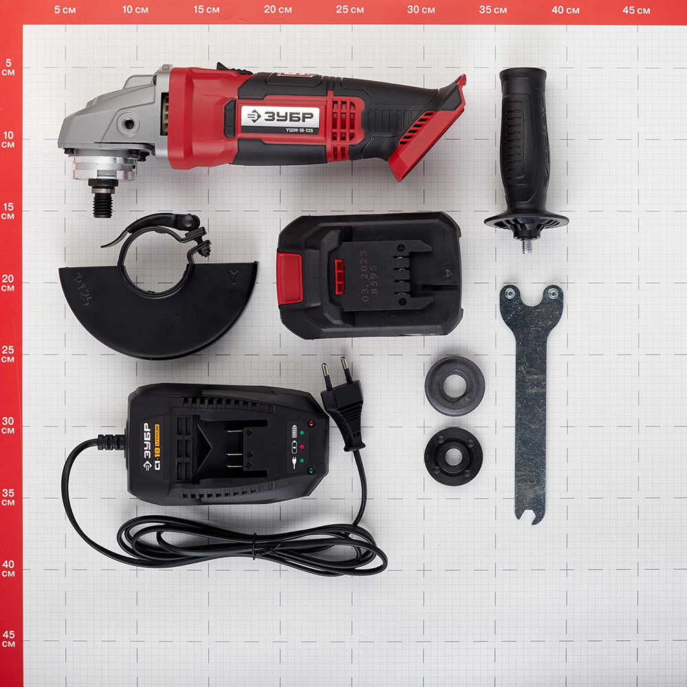 Шлифмашина угловая аккумуляторная Зубр УШМ-18-125-41 18В Li-Ion d125 мм 1 АКБ и ЗУ