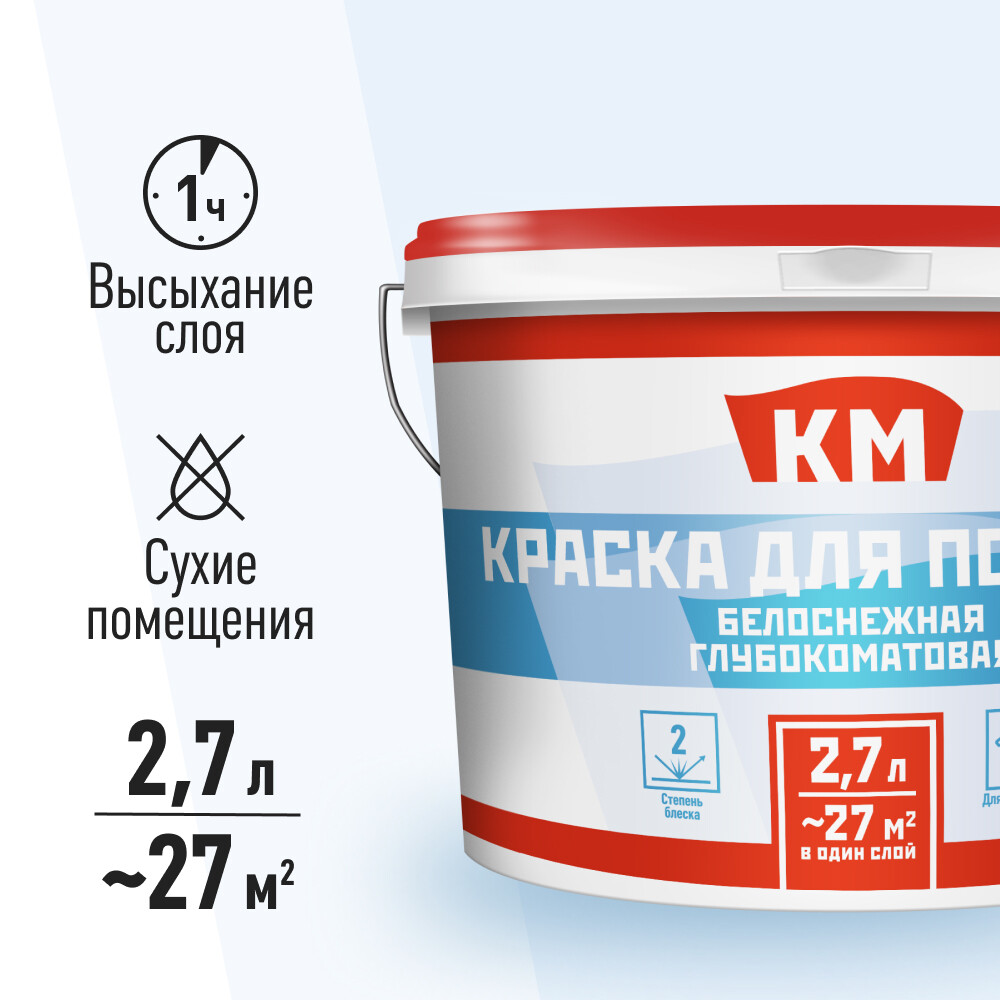 Краска для потолка КМ белая 2,7 л