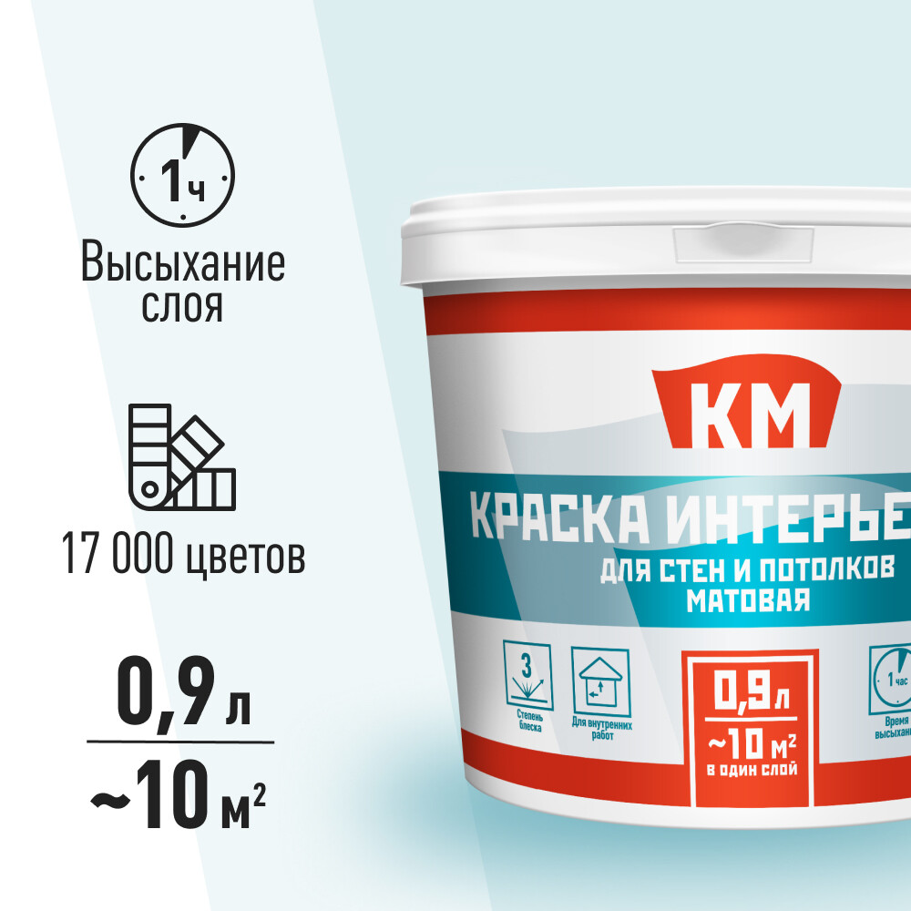 Краска интерьерная КМ база С бесцветная 0,9 л