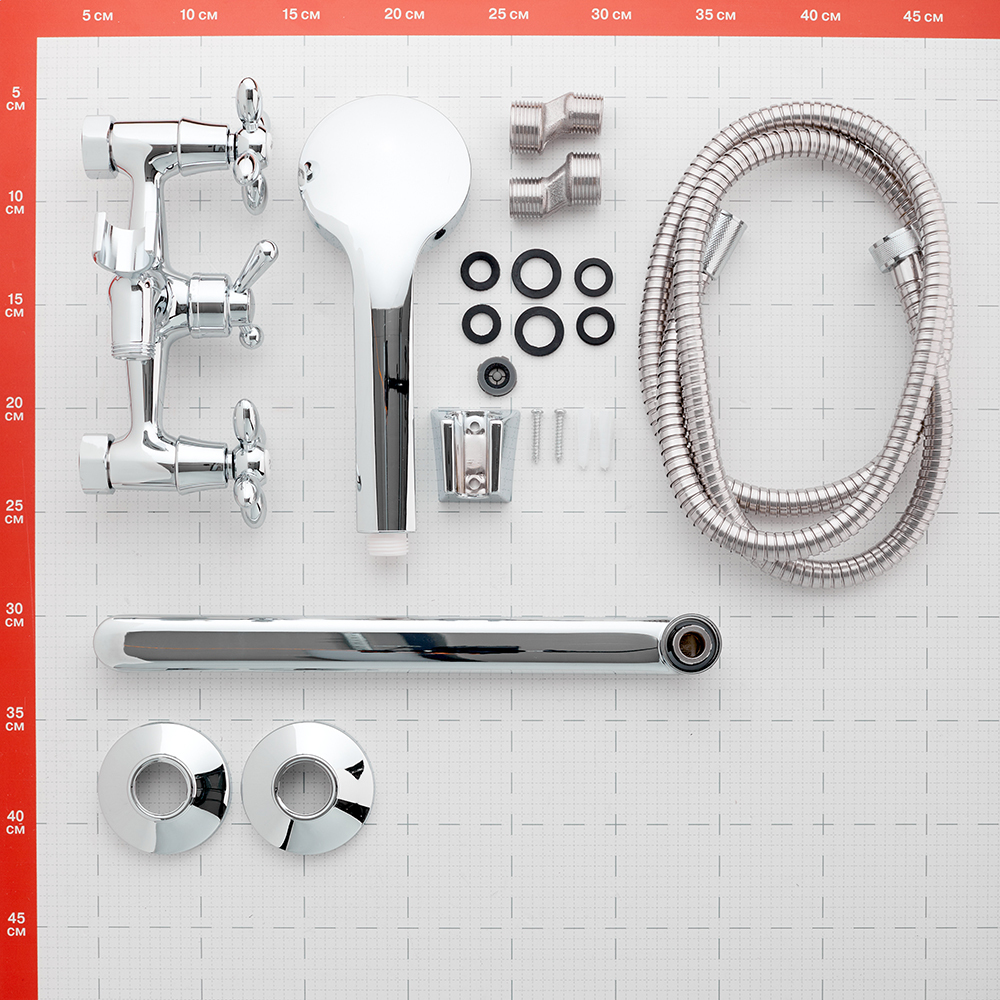 Смеситель для ванны Decoroom DR53 хром двухвентильный с длинным изливом с лейкой (DR53043)