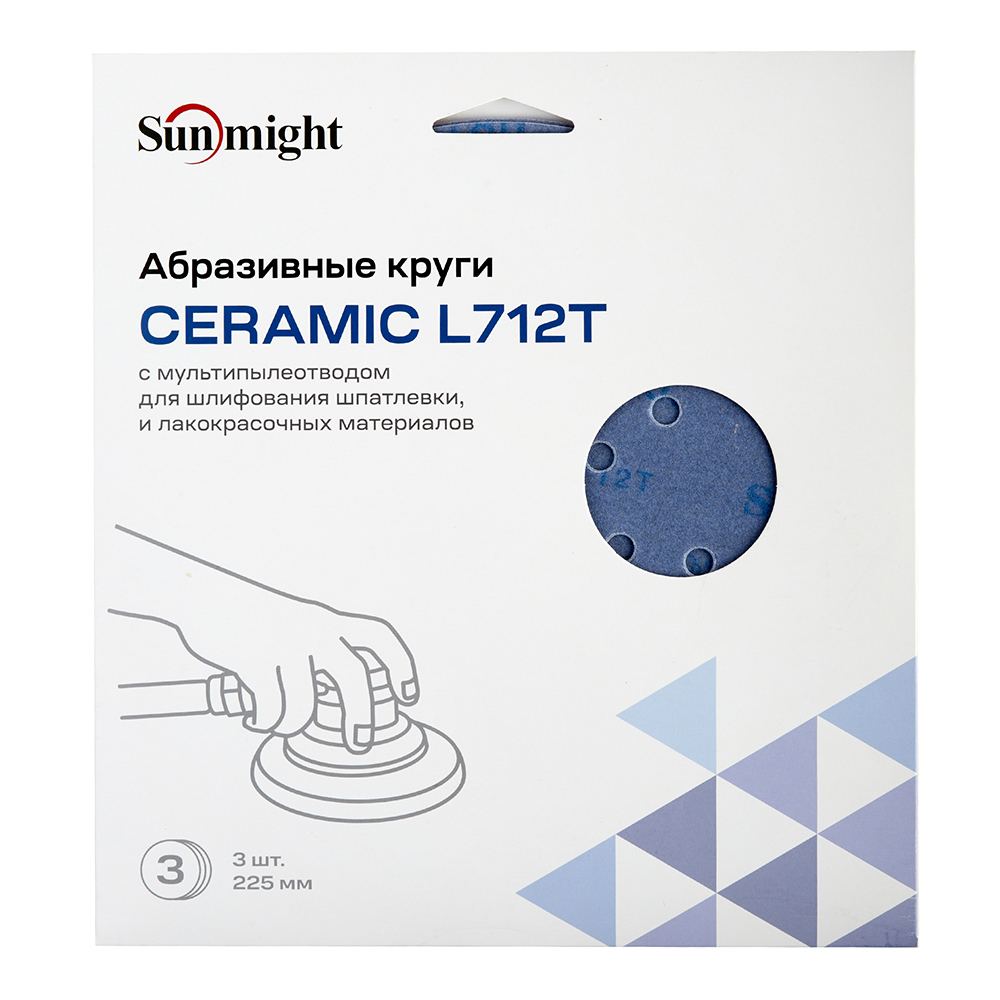 Диск шлифовальный Sunmight Ceramic d225 мм P180 на липучку пленочная основа (3 шт.) (78010R3)