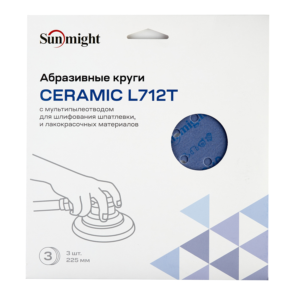 Диск шлифовальный Sunmight Ceramic d225 мм P320 на липучку пленочная основа (3 шт.) (78014R3)
