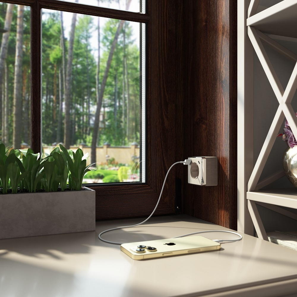 Розетка Werkel Gallant накладная шампань рифленая со шторками с USB-A/ Type-C (a057703)