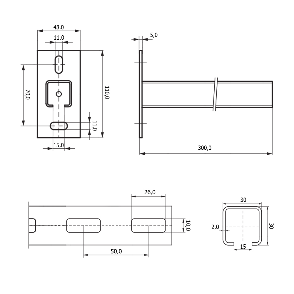 Консоль Walraven Rapid Rail 30х30х2х300 мм (6603230R)