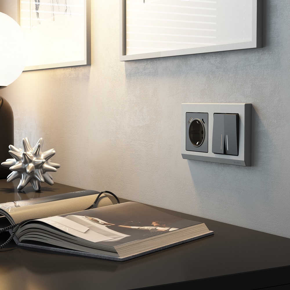 Розетка Werkel встраиваемая графит матовый со шторками с USB-A/ Type-C (a063106)