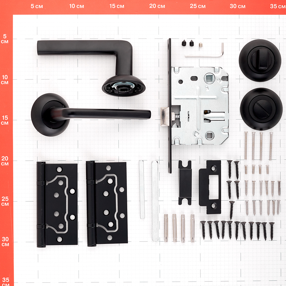 Комплект фурнитуры для двери Corsa Deco Lilium с замком петлями и фиксатором круглая розетка черный (990303)