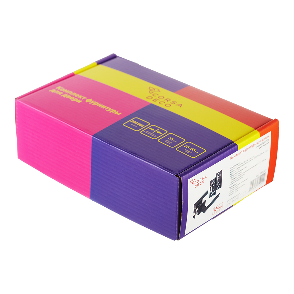 Комплект фурнитуры для двери Corsa Deco Clover с защелкой и петлями квадратная розетка черный (990307)