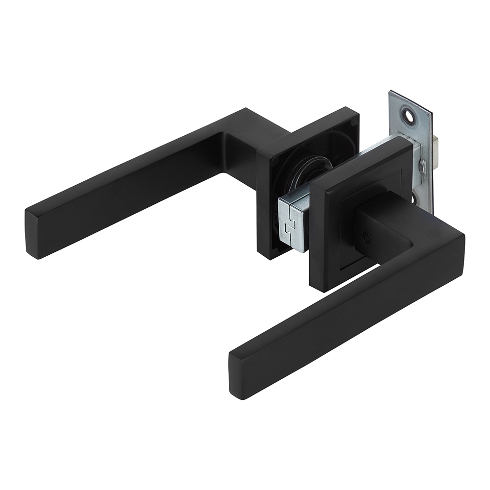 Комплект фурнитуры для двери Corsa Deco Clover с защелкой и петлями квадратная розетка черный (990307)