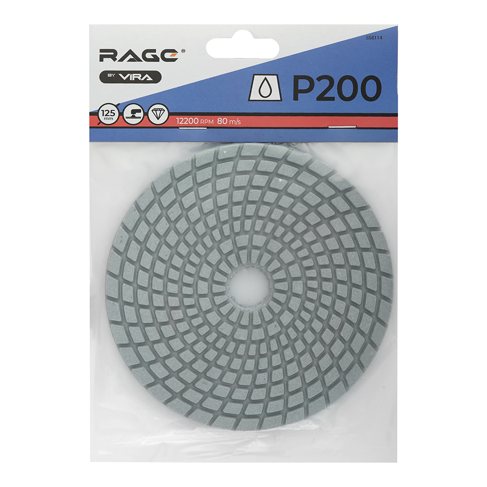 Круг алмазный шлифовальный по камню Rage by Vira гибкий d125 мм P200 для мокрого шлифования