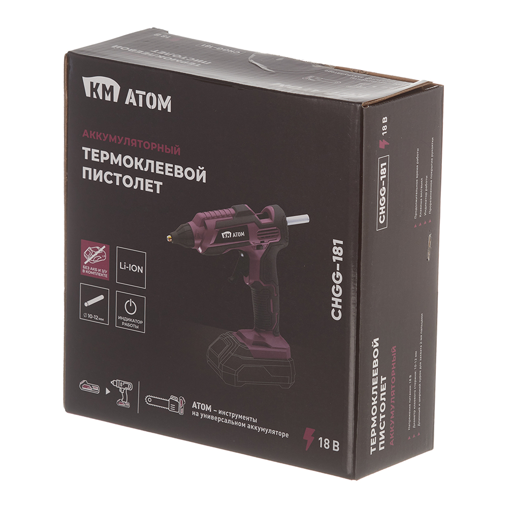 Пистолет клеевой аккумуляторный КМ АТОМ 18 В без АКБ и ЗУ (CHGG-181)