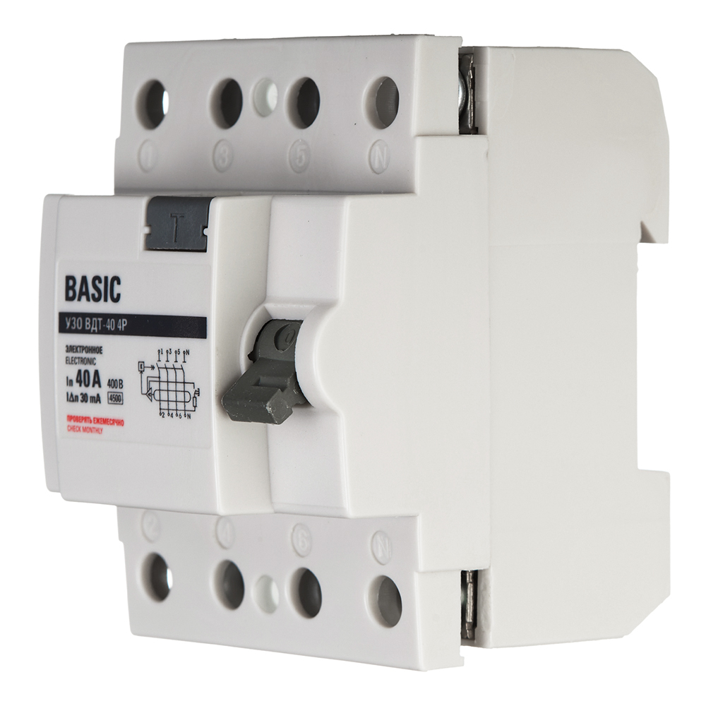 УЗО EKF Basic ВДТ-40 40А 3P+N тип AC 30 мА 4,5 кА (elcb-4-40-30e-sim)