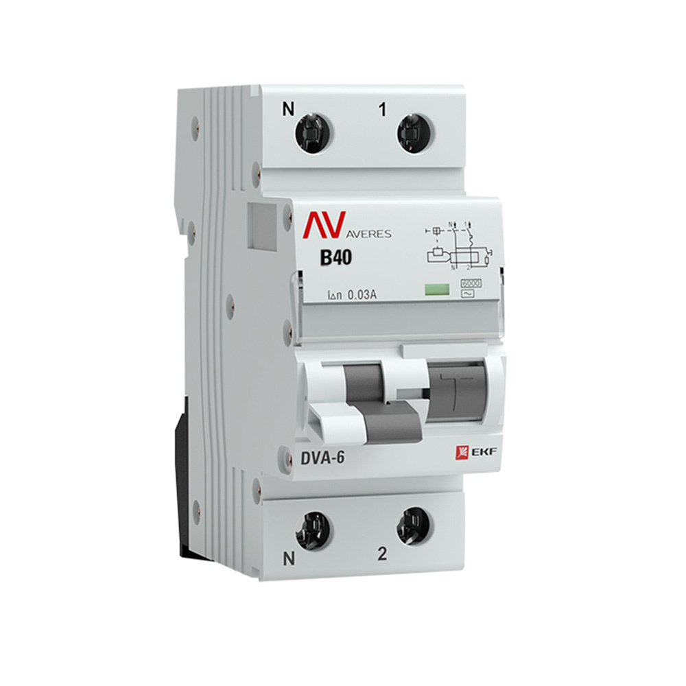 Автомат дифференциальный EKF Averes DVA-6 40А 1P+N тип AC 30 мА 6 кА (rcbo6-1pn-40C-30-ac-av)