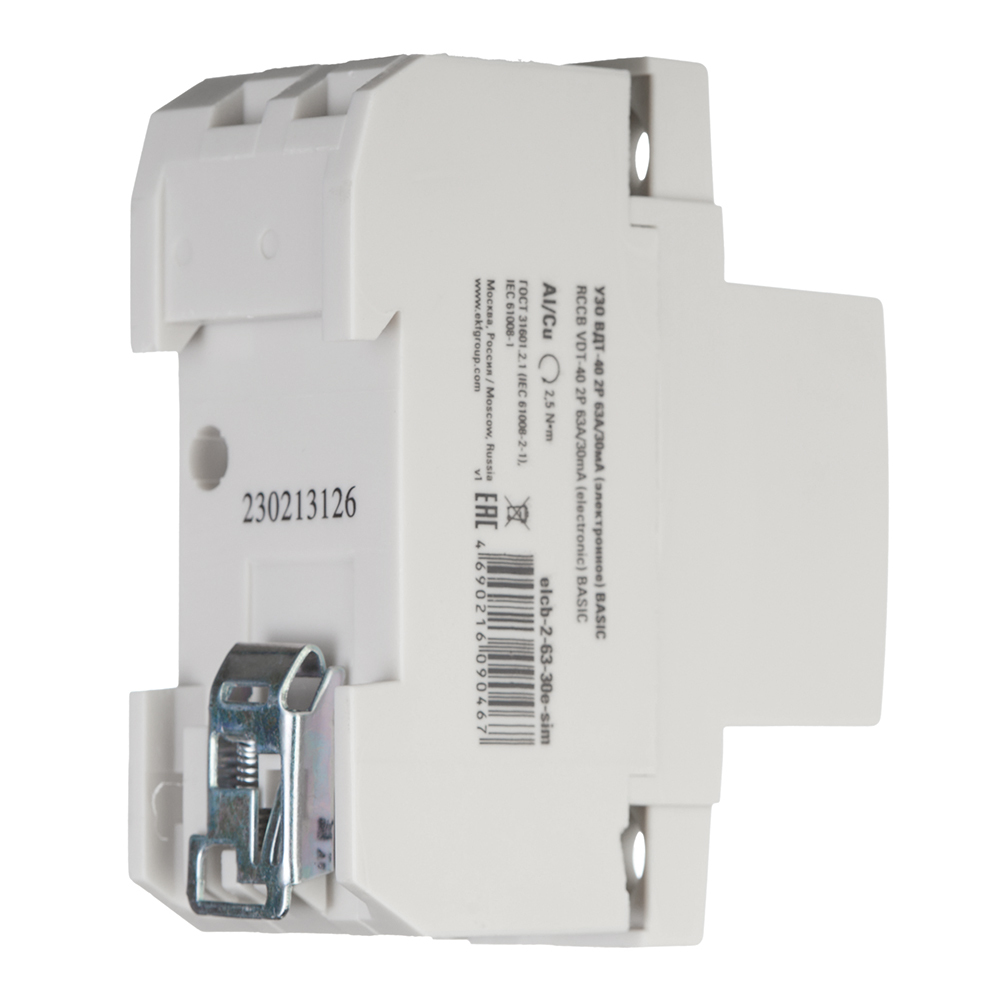 УЗО EKF Basic ВДТ-40 63А 1P+N тип AC 30 мА 4,5 кА (elcb-2-63-30e-sim)