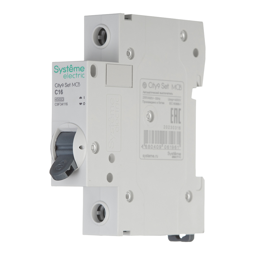 Автоматический выключатель модульный Systeme Electric City9 Set 1P 16А тип C 4,5 кА 230 В (C9F34116)