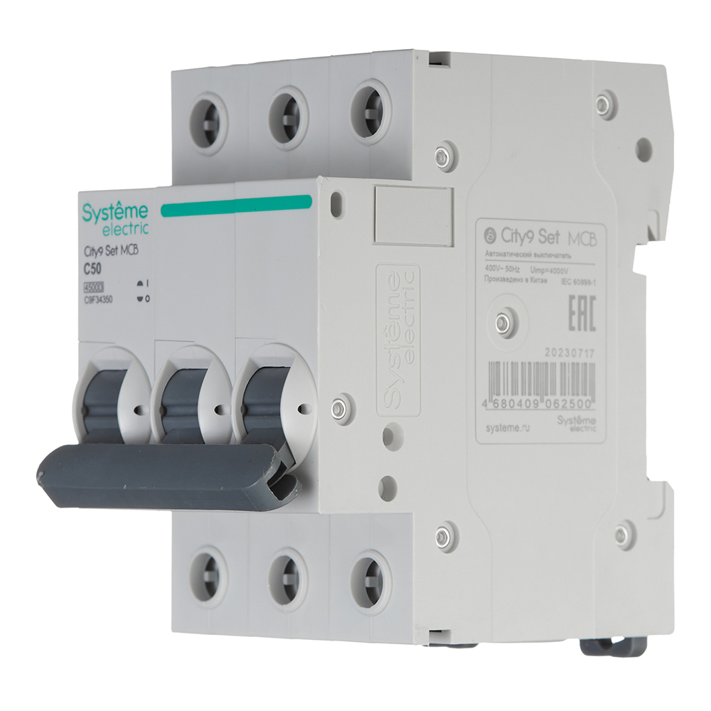 Автоматический выключатель модульный Systeme Electric City9 Set 3P 50А тип C 4,5 кА 230 В (C9F34350)