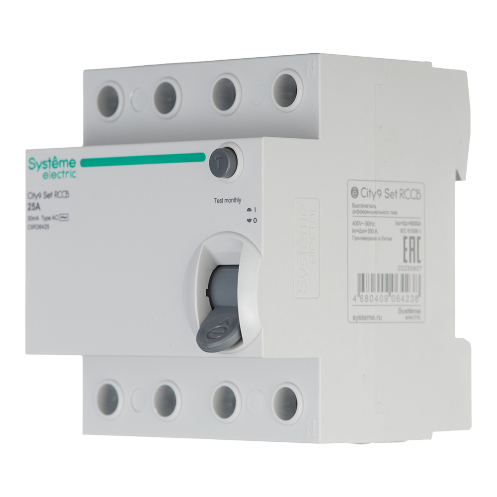 УЗО Systeme Electric City9 Set ВДТ 25А 3P+N тип AC 30 мА 6 кА (C9R36425)