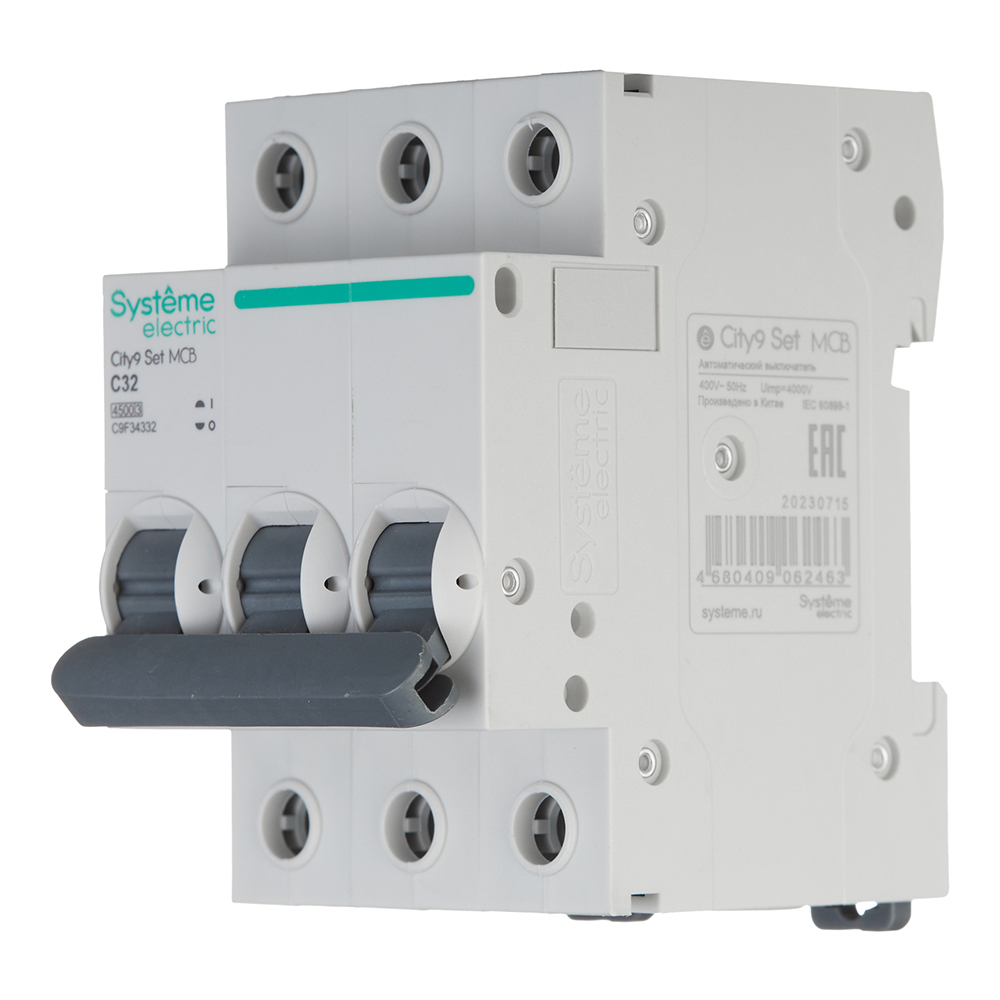 Автоматический выключатель модульный Systeme Electric City9 Set 3P 32А тип C 4,5 кА 400 В (C9F34332)