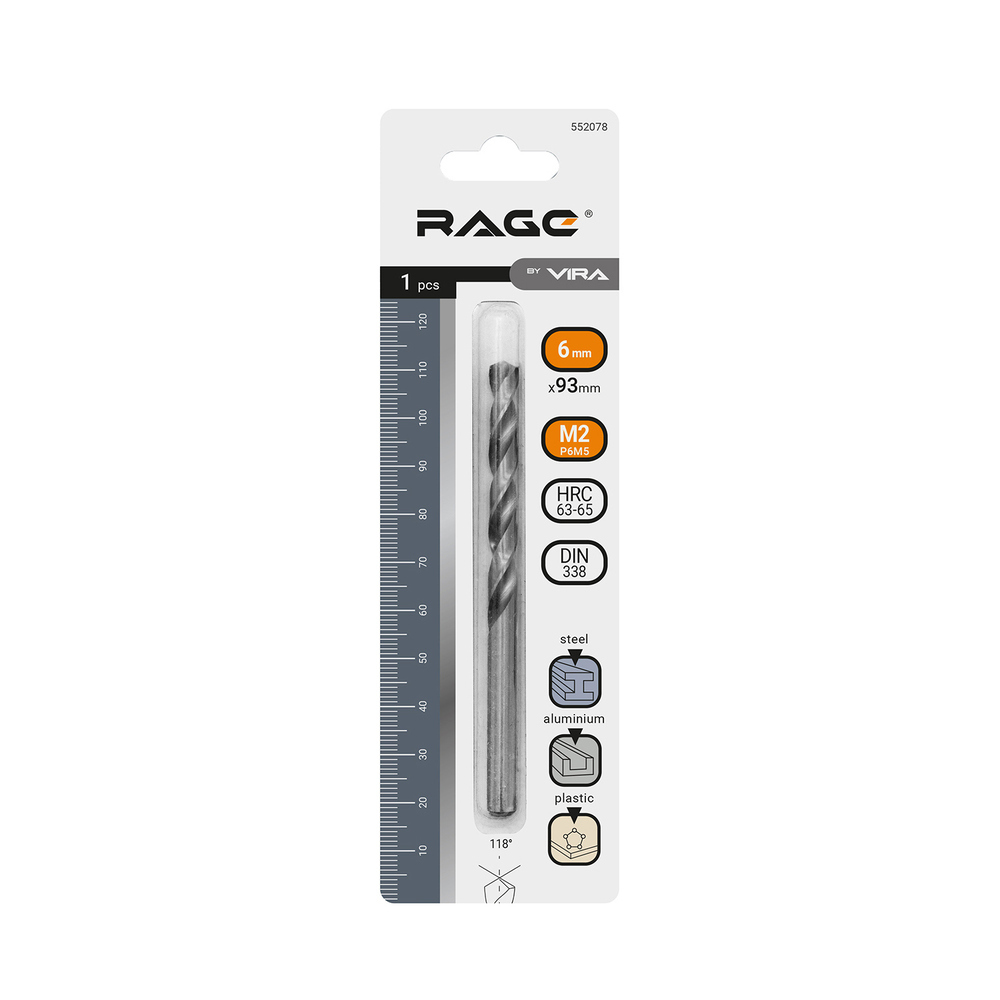Сверло по металлу спиральное Rage by Vira 6х93 мм (552078)