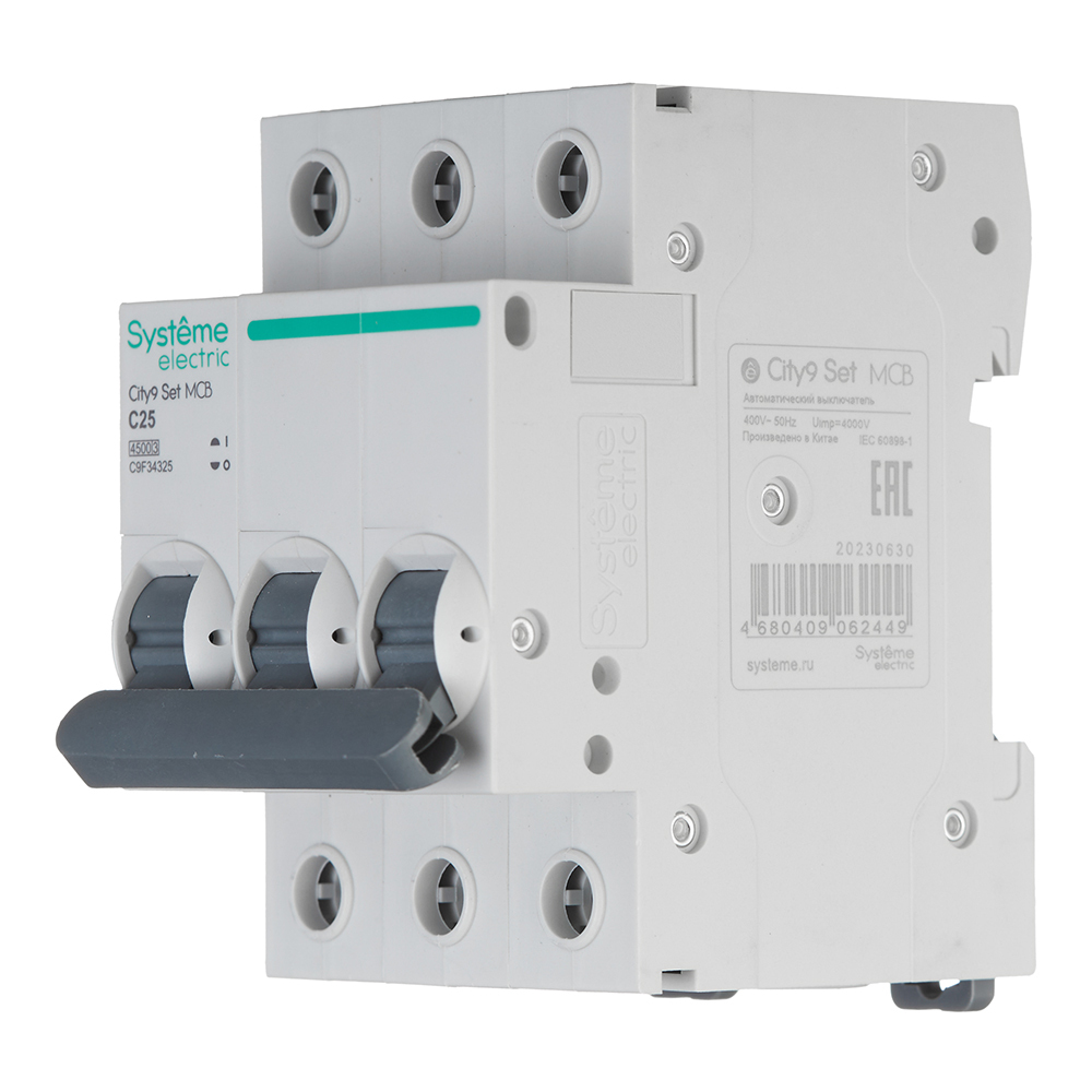 Автоматический выключатель модульный Systeme Electric City9 Set 3P 25А тип C 4,5 кА 230 В (C9F34325)