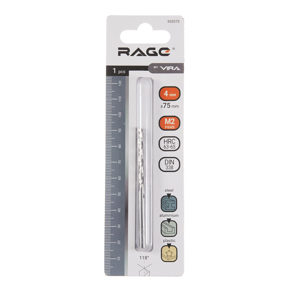 Сверло по металлу спиральное Rage by Vira 4х75 мм (552073)