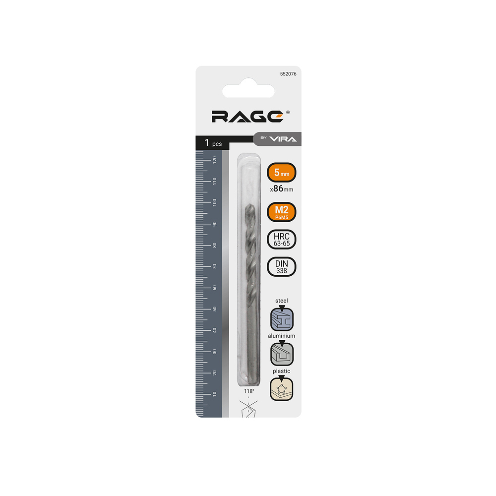 Сверло по металлу спиральное Rage by Vira 5х86 мм (552076)