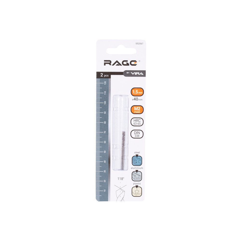Сверло по металлу спиральное Rage by Vira 1,5х40 мм (2 шт.) (552067)