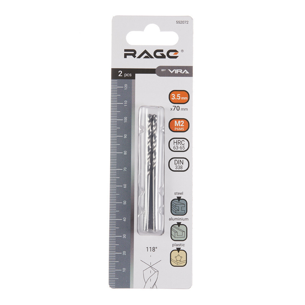 Сверло по металлу спиральное Rage by Vira 3,5х70 мм (2 шт.) (552072)