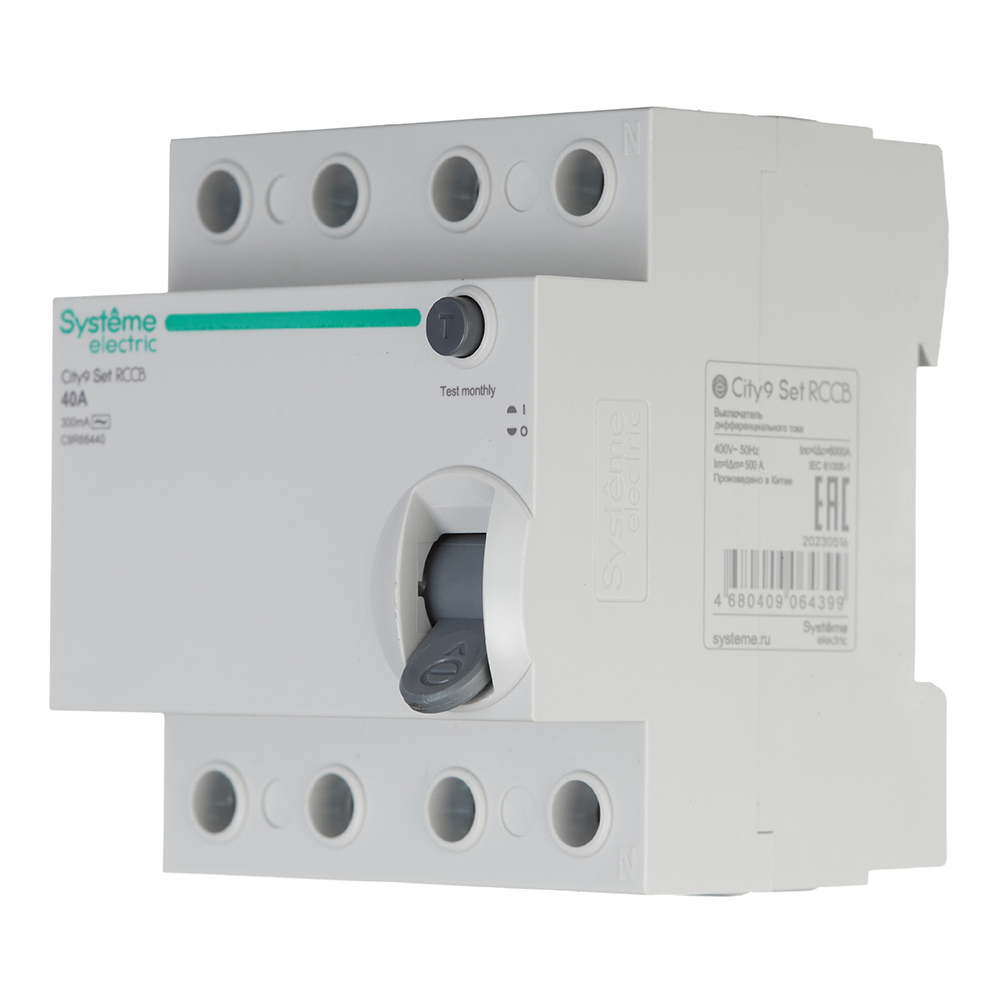 УЗО Systeme Electric City9 Set ВДТ 40А 3P+N тип AC 300 мА 6 кА (C9R66440)