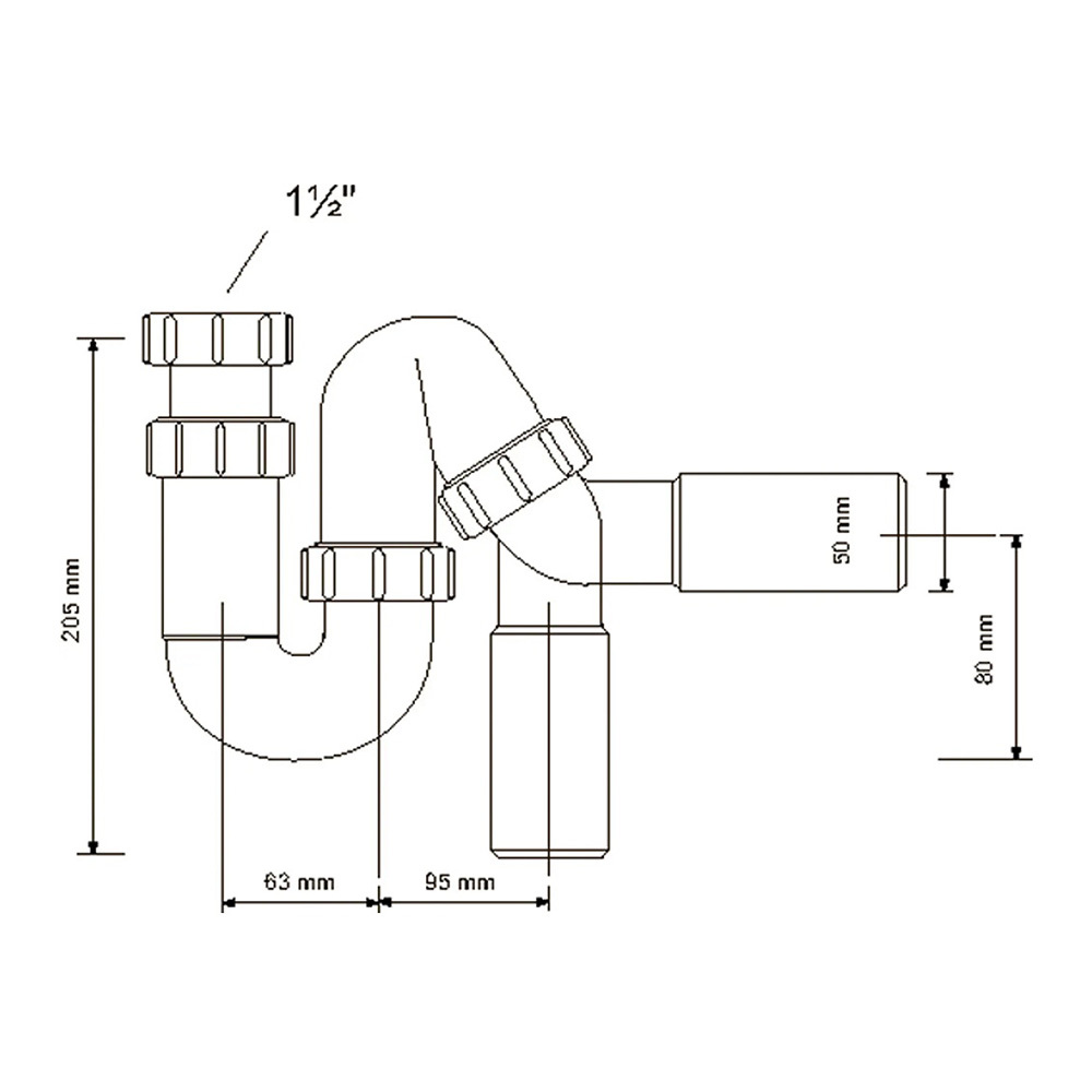Сифон для раковины и мойки McAlpine 1 1/2х40/50 мм без выпуска с отводом с соединением 40/50 мм (MRSK12-50)