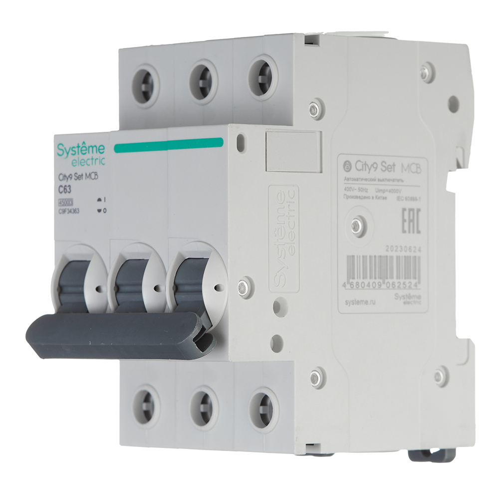 Автоматический выключатель модульный Systeme Electric City9 Set 3P 63А тип C 4,5 кА 400 В (C9F34363)