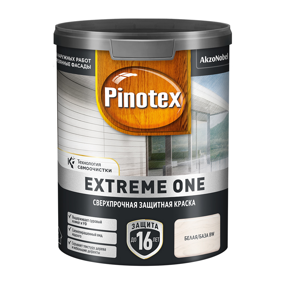 Краска фасадная по дереву Pinotex Extreme One база BW белая 0,9 л