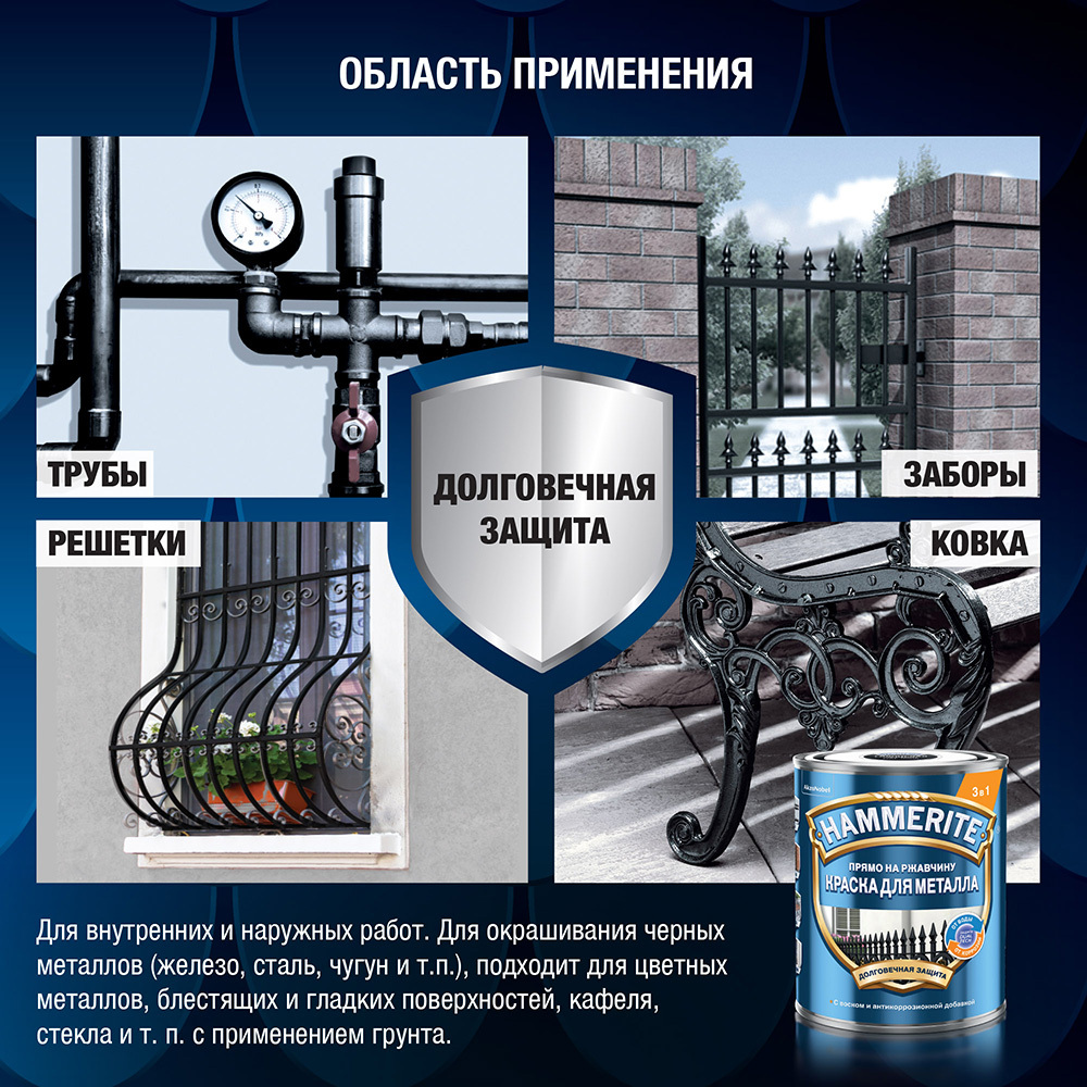 Грунт-эмаль по ржавчине 3в1 Hammerite зеленый мох RAL 6005 гладкая глянцевая 2 л