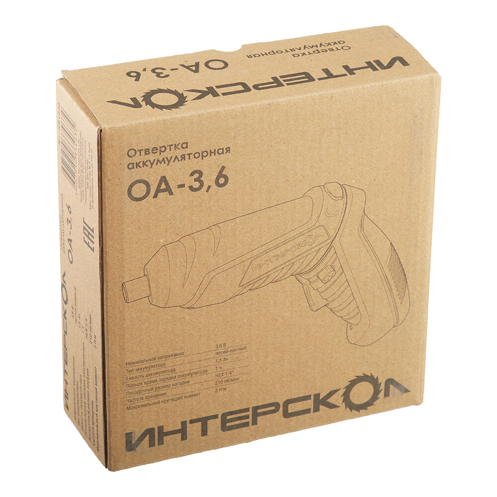Аккумуляторная отвертка аккумуляторная Интерскол ОА-3,6 3,6 В 1,5 Ач Li-Ion 1 АКБ и ЗУ (729.1.0.00)