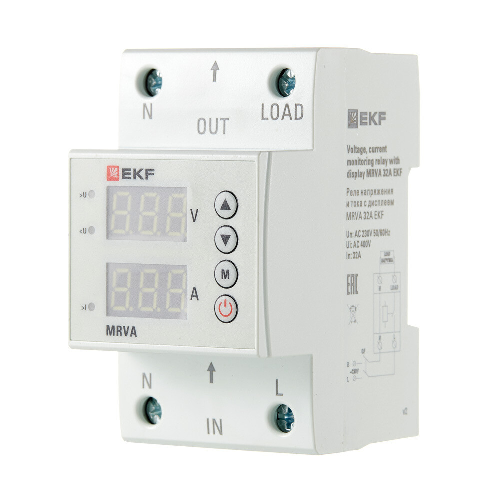 Реле напряжения EKF PROxima (MRVA-32A) 230 В 32 А с дисплеем