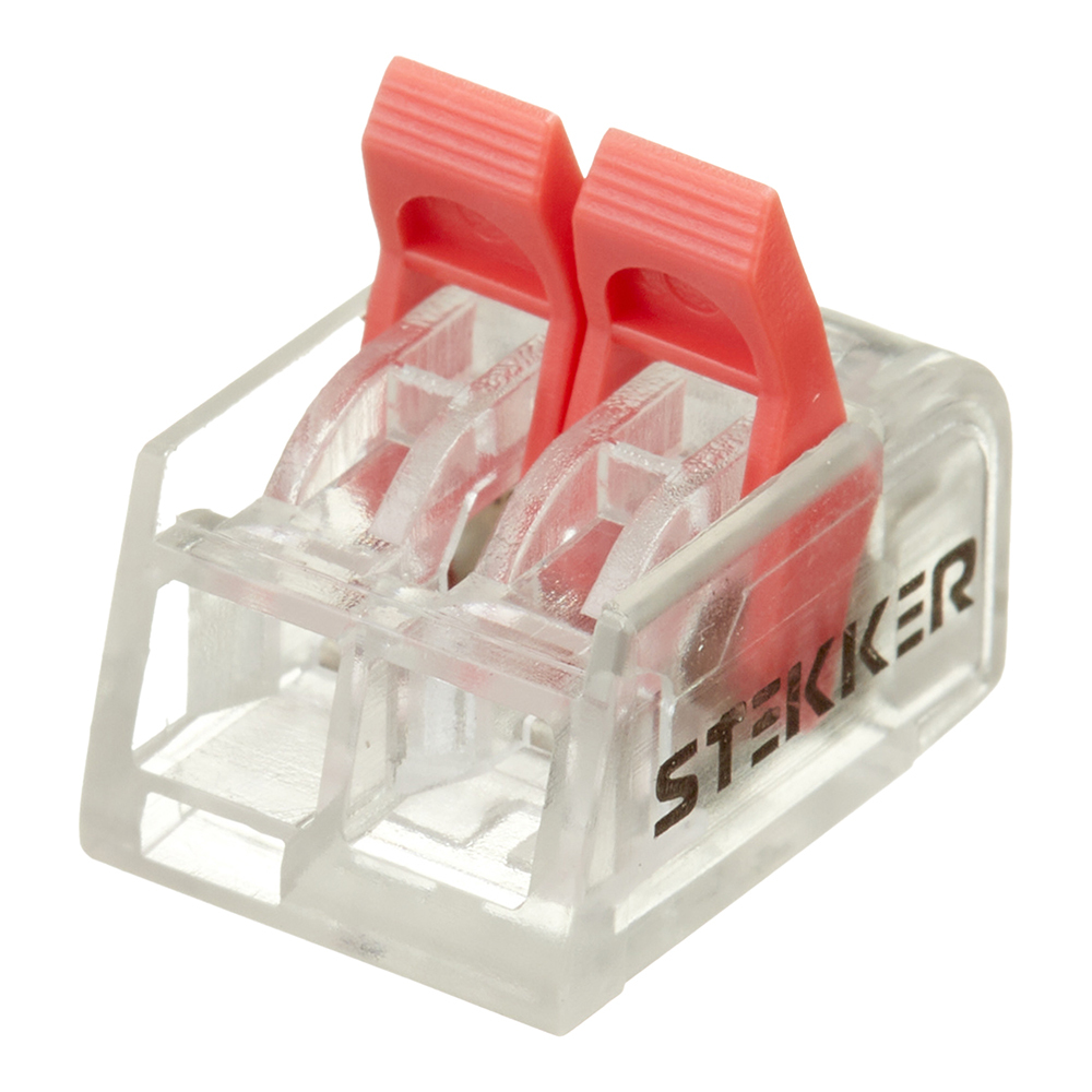 Клемма на 2 провода Stekker 0,14-4 кв.мм с рычажками без пасты (50 шт.) (49823)