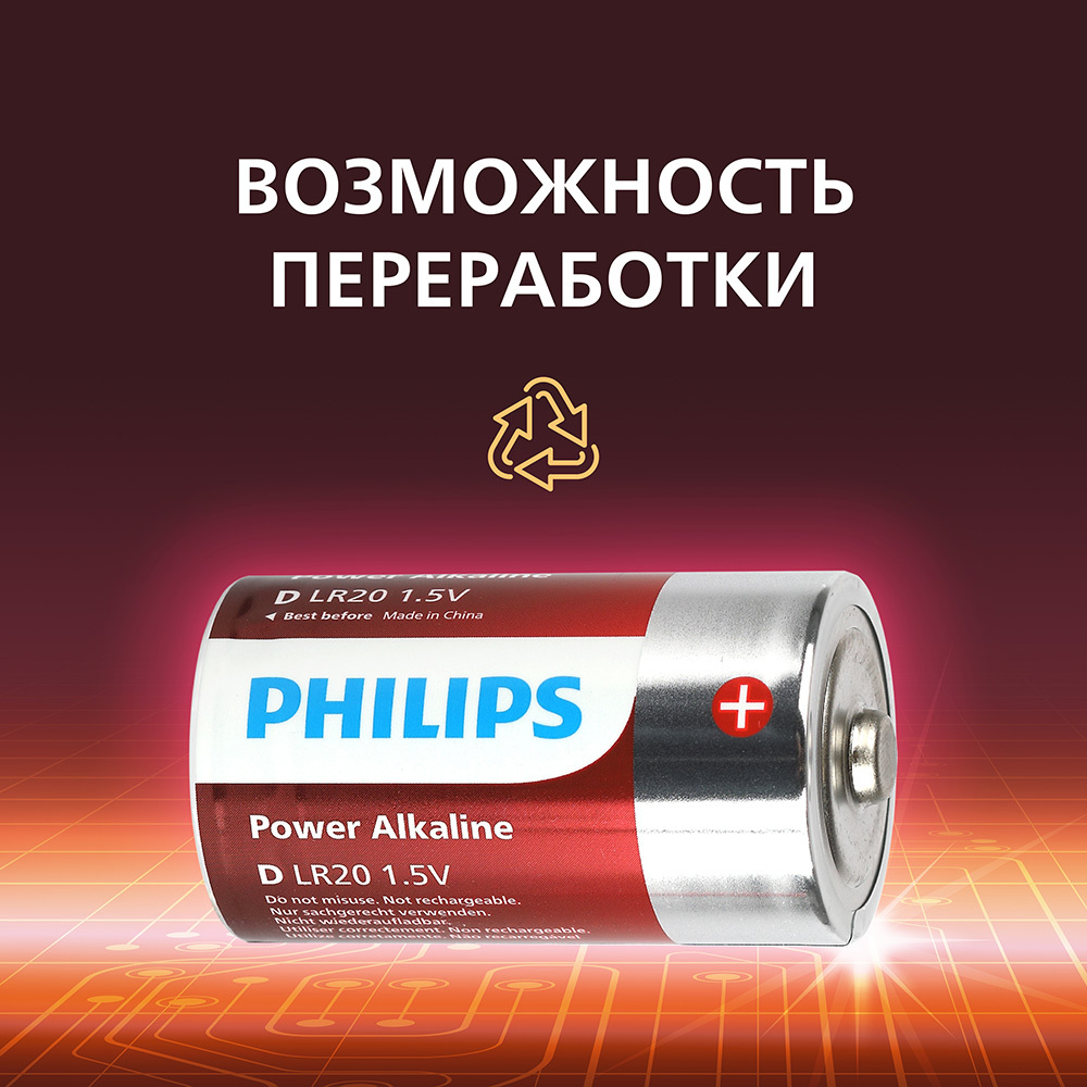Батарейка Philips Power D LR20 1,5 В (2 шт.) (Б0062732)