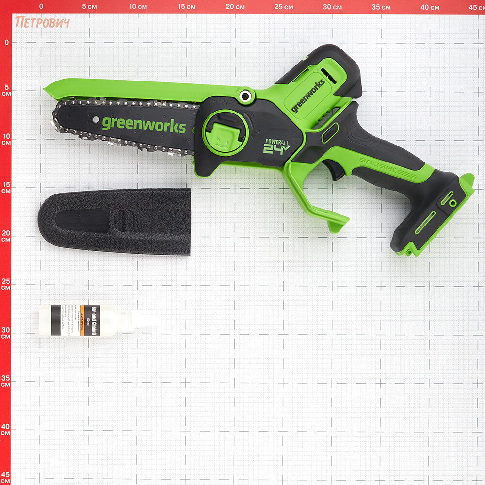 Пила цепная аккумуляторная Greenworks 24V GD24CSMNX 24 В 6" шаг 1/4" паз 1,1 мм 32 звена без АКБ и ЗУ (2008707)