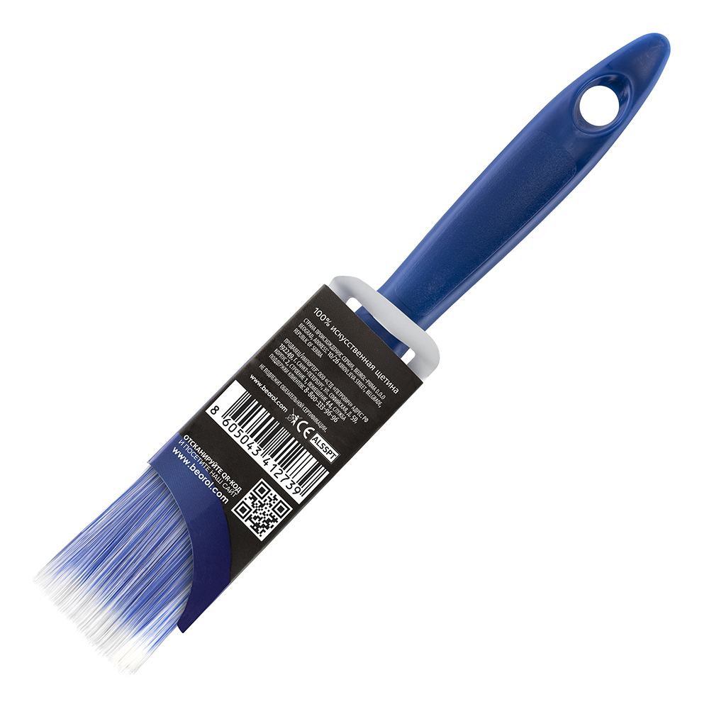 Кисть плоская искусственная щетина пластиковая ручка Beorol 30х15 мм для красок и антисептиков на водной основе