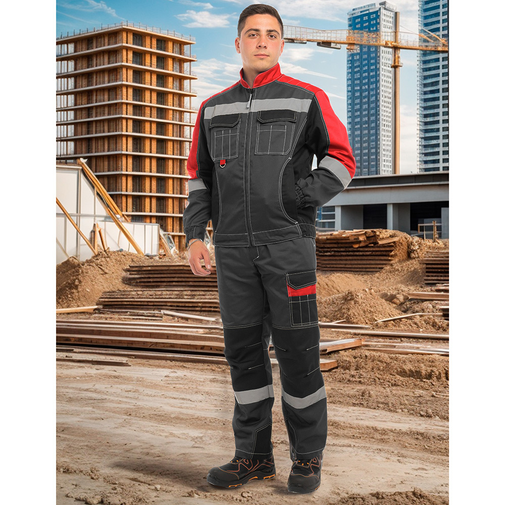 Костюм мужской рабочий Joker Формула Коттон 52-54 рост 182-188 см темно-серый/красный