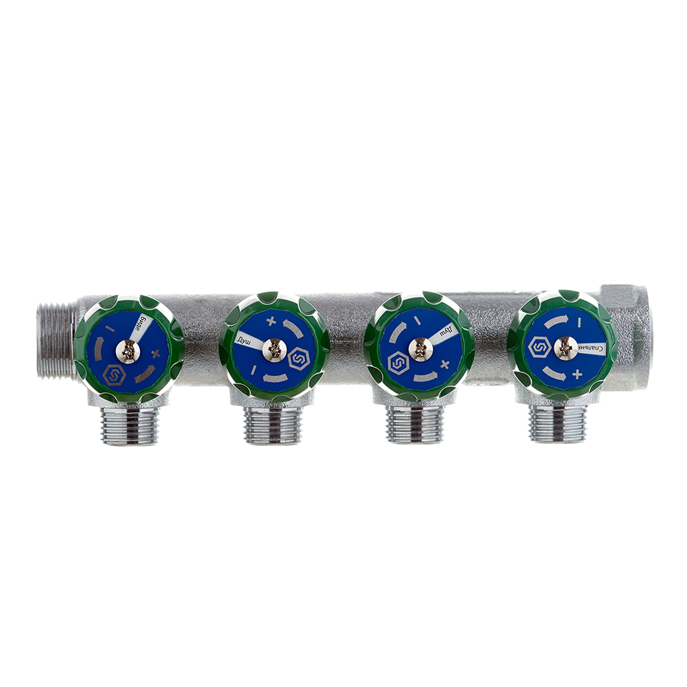 Коллектор Stout 3/4 ВР(г) х 4 выхода 1/2 НР(ш) х 3/4 НР(ш) регулирующий (SMB-6850-341204)