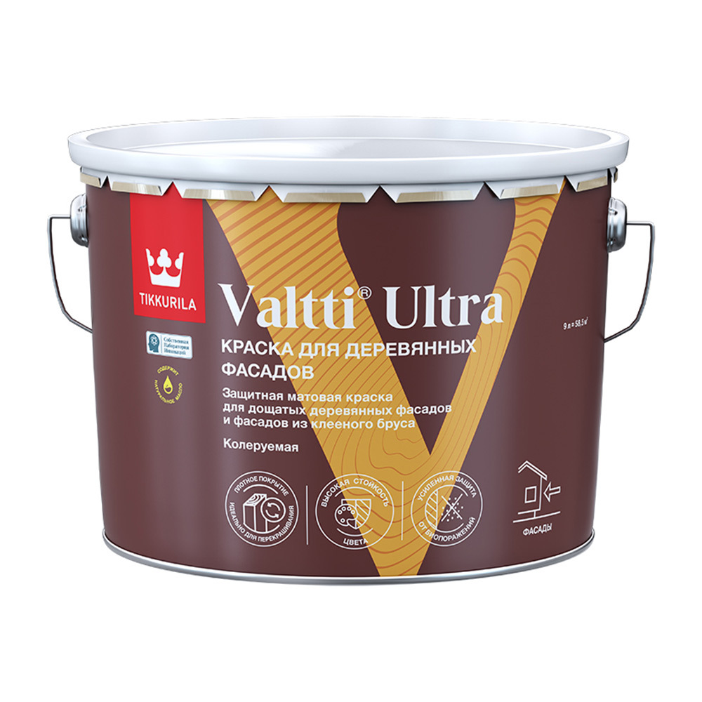 Краска фасадная по дереву Tikkurila/Tikkivala Valtti Ultra водно-дисперсионная база C бесцветная 9 л