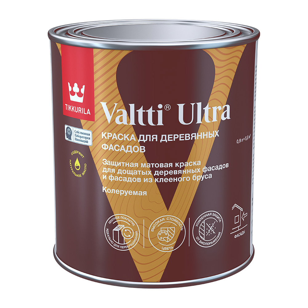Краска фасадная по дереву Tikkurila/Tikkivala Valtti Ultra водно-дисперсионная база A белая 0,9 л