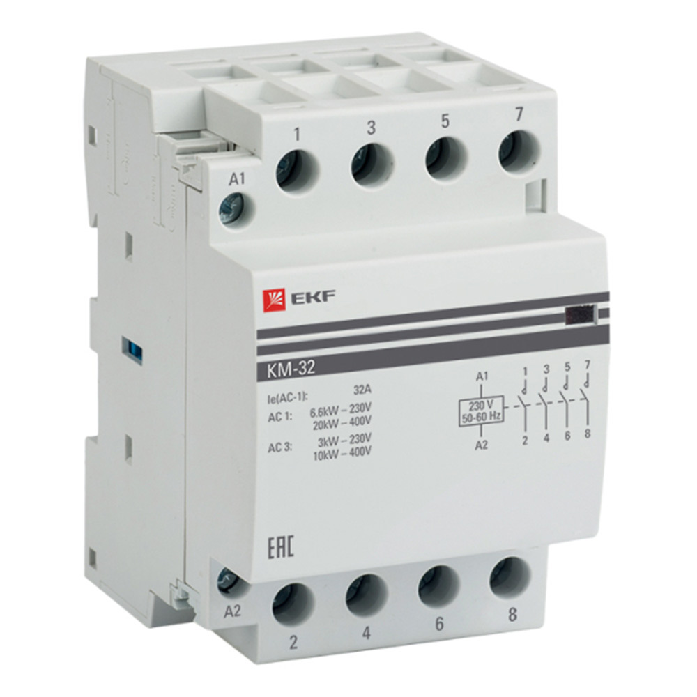Контактор модульный EKF PROxima КМ (km-3-32-40) 230-240 В 32 А тип AC 4НО